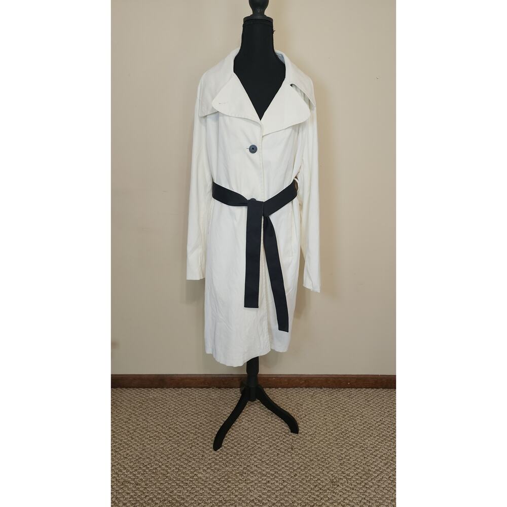 Donna Karen New York(DKNY) Womens XL White Black Lined Trench Coat Belted - Picture 1 of 7